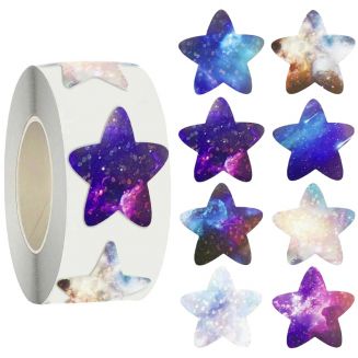 Fako Bijoux® - 500 Stickers Op Rol - 2.5cm - Ster Cosmos 3 Glitter - Beloningsstickers - Stickers Kinderen - Sluitsticker - Sluitzegel - 25mm