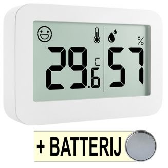 Fako Bijoux® - Hygrometer Mini - Weerstation - Luchtvochtigheidsmeter - Thermometer Voor Binnen - 50x34x13mm - Incl. Batterij & Plakstrip - Wit