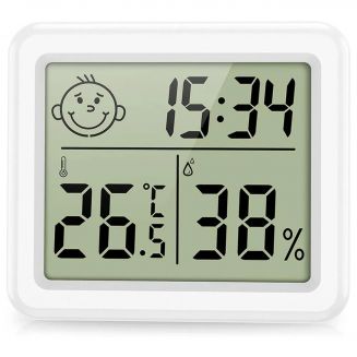Fako Bijoux® - Hygrometer - Weerstation - Luchtvochtigheidsmeter - Thermometer Voor Binnen - Klok - 80x70x10mm - Incl. Batterij & Plakstrip - Wit