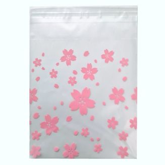 50x Transparante Uitdeelzakjes Kersen Bloesem Design 10 x 10 cm met plakstrip - Cellofaan Plastic Traktatie Kado Zakjes - Snoepzakjes - Koekzakjes - Koekje - Cookie Bags - Bloemen - Bloem