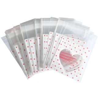 Fako Bijoux® - 100x Uitdeelzakjes - Cellofaan Plastic Traktatie Kado Zakjes - Snoepzakjes - Hart Open - 7x7cm