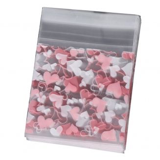 100x Uitdeelzakjes - Cellofaan Plastic Traktatie Kado Zakjes - Snoepzakjes - Hartjes - 10x10cm - Roze