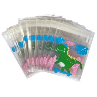 Fako Bijoux® - 100x Uitdeelzakjes - Cellofaan Plastic Traktatie Kado Zakjes - Snoepzakjes - Dinosaurus - 7x7cm