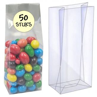 Fako Bijoux® - Blokbodemzakjes Plastic Transparant - 55 + 35 x 180 mm - 100% Polypropyleen - Recyclebaar- Rechthoekige Zak - Duurzaam - Voedsel Verpakking - 50 Stuks