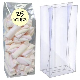 Fako Bijoux® - Blokbodemzakjes Plastic Transparant - 80 + 50 x 250 mm - 100% Polypropyleen - Recyclebaar- Rechthoekige Zak - Duurzaam - Voedsel Verpakking - 25 Stuks