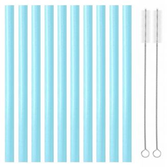 Fako Bijoux® - Siliconen Rietjes Pastel XL -  10 Herbruikbare Rietjes - 25 cm - Duurzaam en Hygiënisch - 2 Schoonmaakborstels - Blauw