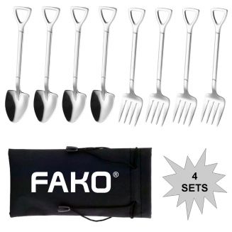 Fako Bijoux® - Gebak Bestek - Dessert Bestek - Schep & Hark - Zilver - 4 Sets