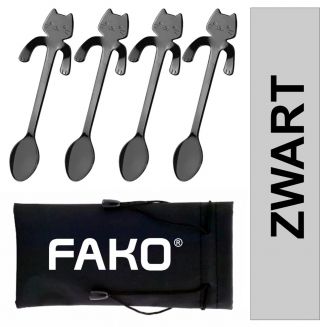 Fako Bijoux® - Theelepel / Koffielepel Hangende Kat - Zwart - 4 Stuks