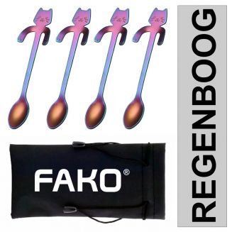 Fako Bijoux® - Theelepel / Koffielepel Hangende Kat - Regenboog - 4 Stuks