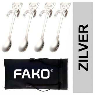 Fako Bijoux® - Theelepel / Koffielepel Hangende Beer - Zilver - 4 Stuks