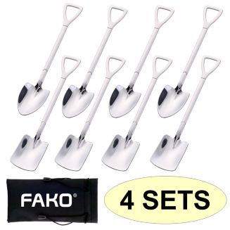 Fako Bijoux® - Dessert Bestek - Schep & Schop - 8 Lepels - 15cm - Zilver - 4 Sets