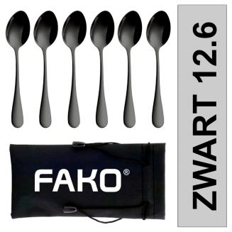 Fako Bijoux® - Theelepel / Koffielepel Classic - 12cm - Zwart - 6 Stuks