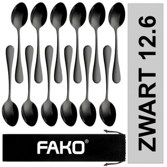 Fako Bijoux® - Theelepel / Koffielepel Classic - 12cm - Zwart - 12 Stuks