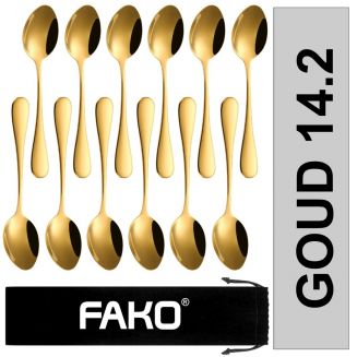Fako Bijoux® - Koffielepel / Dessertlepel  Classic - 14cm - Goud - 12 Stuks