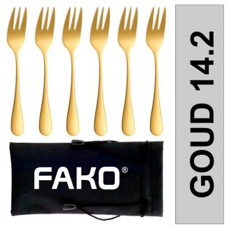 Fako Bijoux® - Gebaksvork / Dessertvork Classic - Vorkjes - 14cm - Goud - 6 Stuks