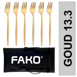 Fako Bijoux® - Gebaksvork / Dessertvork Smal - 13cm - Goud - 6 Stuks