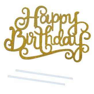 Fako Bijoux® - Cake Topper - Happy Birthday - 14x9cm - Goud Glitter