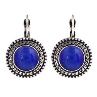 Fako Bijoux® - Oorbellen - Tibetaans Zilver - Opaal - 17mm - Blauw