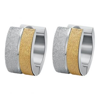Fako Bijoux® - Oorbellen - Oorringen - Stainless Steel - Glitter Duo - 7mm Breed - Zilver/Goudkleurig