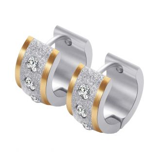 Fako Bijoux® - Oorbellen - Oorringen - Stainless Steel - Glitter - 7mm Breed - Goud/Zilver