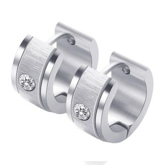 Fako Bijoux® - Oorbellen - Oorringen - Stainless Steel - Geborsteld Kristal - 7mm Breed - Zilver