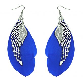 Fako Bijoux® - Oorbellen - Veren Met Vleugels - Blauw
