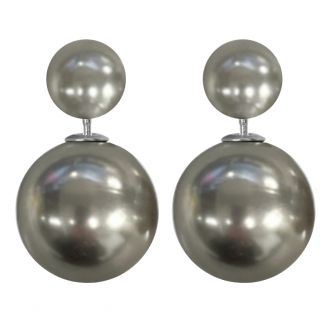 Fako Bijoux® - Oorbellen - Double Dots - Parel - Mat Zilver