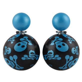 Fako Bijoux® - Oorbellen - Double Dots - Skull - Blauw