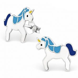 Fako Bijoux® - Kinderoorbellen - Eenhoorn - Unicorn - 14x10mm - Blauw