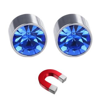 Fako Bijoux® - Oorbellen - Magneet - Magnetisch - RVS - 6mm - Kristal - Blauw