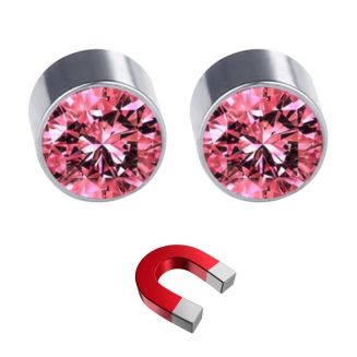 Fako Bijoux® - Oorbellen - Magneet - Magnetisch - RVS - 6mm - Kristal - Roze