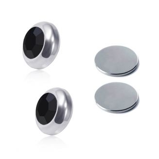 Fako Bijoux® - Oorbellen - Magneet - Magnetisch - RVS - 8mm - Kristal - Zwart