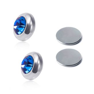 Fako Bijoux® - Oorbellen - Magneet - Magnetisch - RVS - 8mm - Kristal - Blauw