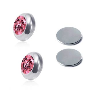 Fako Bijoux® - Oorbellen - Magneet - Magnetisch - RVS - 8mm - Kristal - Roze