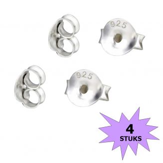 Achterkantjes voor oorbellen zilver  4 stuks|blingdings