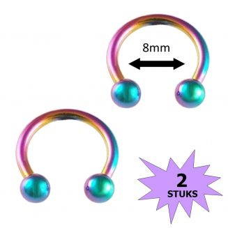 Fako Bijoux® - Circular Barbell Piercing - Hoefijzer 8mm - Multicolor - 2 Stuks