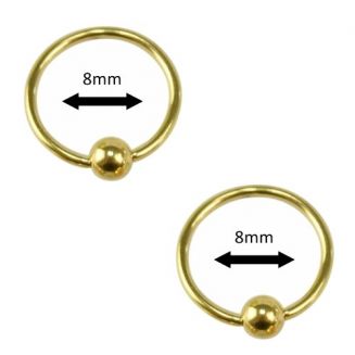 Fako Bijoux® - Ball Closure Piercing - Ring - 8mm - Goudkleurig - 2 Stuks