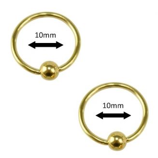 Fako Bijoux® - Ball Closure Piercing - Ring - 10mm - Goudkleurig - 2 Stuks