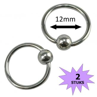 Fako Bijoux® - Ball Closure Piercing - Ring - 12mm - Zilverkleurig - 2 Stuks