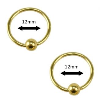 Fako Bijoux® - Ball Closure Piercing - Ring - 12mm - Goudkleurig - 2 Stuks