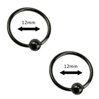 Fako Bijoux® - Ball Closure Piercing - Ring - 12mm - Zwart - 2 Stuks