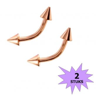 Fako Bijoux® - Wenkbrauw Piercing - Spike - 3mm - Rosé Goudkleurig - 2 Stuks