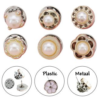 Fako Bijoux® - Pin Broche Mini - Steek Pin Knopen Set - 6 Mini Broches - 8-12mm - Silver, Gold & Pearl - 6 Stuks - Zilver & Goud - Serie 3