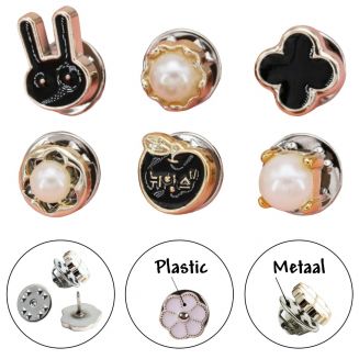Fako Bijoux® - Pin Broche Mini - Steek Pin Knopen Set - 6 Mini Broches - 8-12mm - Silver, Gold, Black & Pearl - 6 Stuks - Zilver, Goud & Zwart - Serie 5