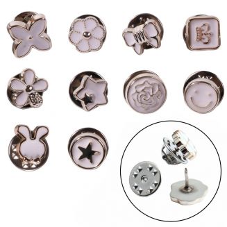 Fako Bijoux® - Pin Broche Mini - Steek Pin Knopen Set - 10 Mini Broches - 8-12mm - Silver, Gold & White - 10 Stuks - Zilver, Goud & Wit - Serie 1