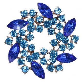 Fako Bijoux® - Broche - Krans - Facet - Kristal - Ø 53mm - Goud - Blauw