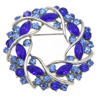 Fako Bijoux® - Broche - Krans - Kristal - Ø 49mm - Zilver - Blauw