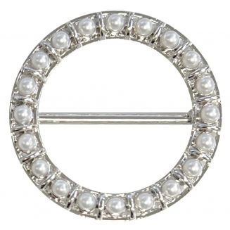 Fako Bijoux® - Sjaalklem - Ring Met Parels - Ø 37mm - Zilverkleurig