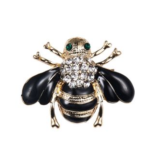 Fako Bijoux® - Broche - Bij - Bee - Kristal - 31x24mm - Zwart