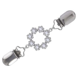 Fako Bijoux® - Luxe Vestsluiting - Vestclip - Krans Kristal - Mini Parels - Zilverkleurig